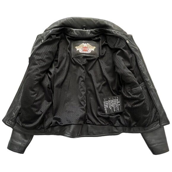Harley Davidson Womens Black Leather Moto Jacket M Nevada Vented Zip Liner 98122 - Picture 7 of 16
